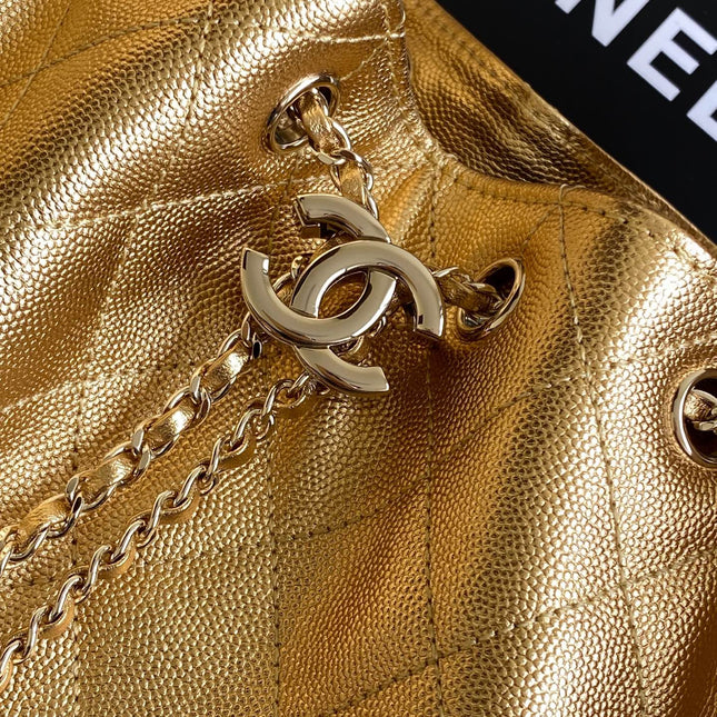 CHANEL 25S HOBO BAG 30 IN METALLIC GOLD CAVIAR LEATHER