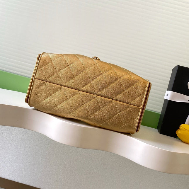 CHANEL 25S HOBO BAG 30 IN METALLIC GOLD CAVIAR LEATHER