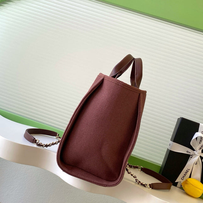 CHANEL 25S TOTE BAG 33 IN DARK RED CANVAS