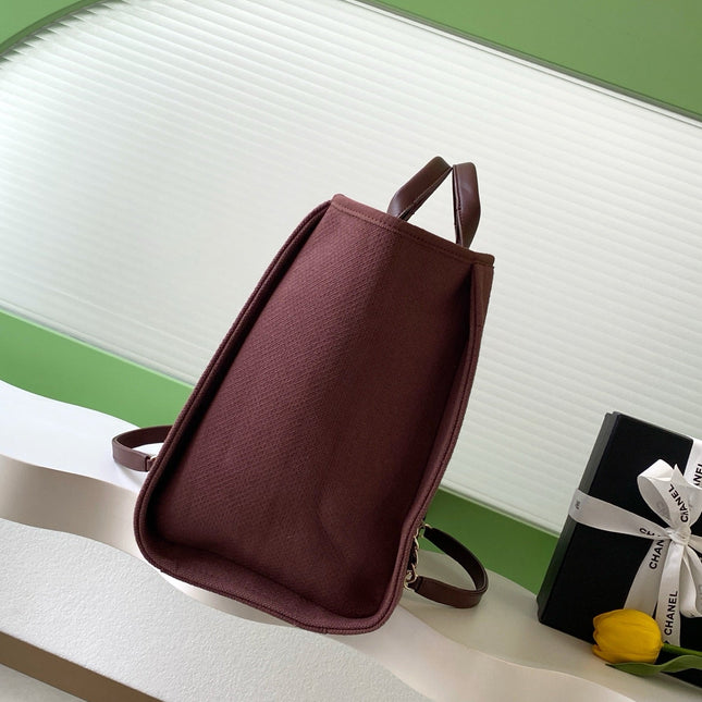 CHANEL 25S TOTE BAG 38 IN DARK RED CANVAS