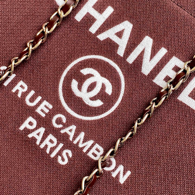 CHANEL 25S TOTE BAG 38 IN DARK RED CANVAS