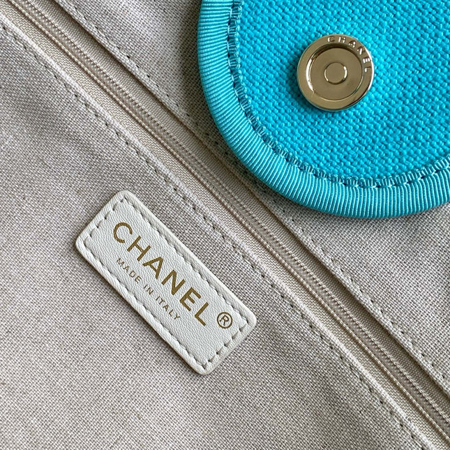 CHANEL 25S TOTE BAG 38 IN TURQUOISE BLUE CANVAS