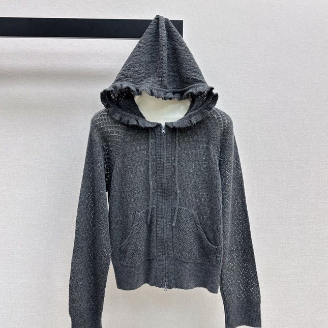 DIOR 25S HOODED KNIT CARDIGAN WITH CUTOUT DESIGN 616