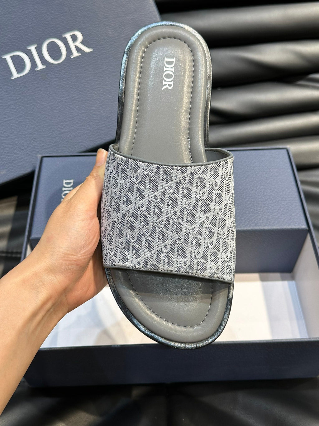CD SLIDE ALIDAS SLIPPER SAGE JACQUARD AND CALFSKIN