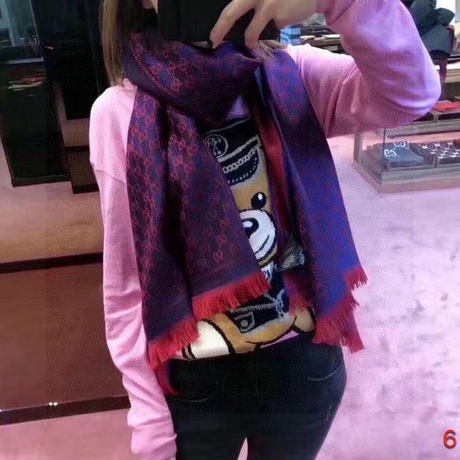 SCARF 180 CM IN VIOLET PURPLE GG PATTERN MONOGRAM WOOL 407526