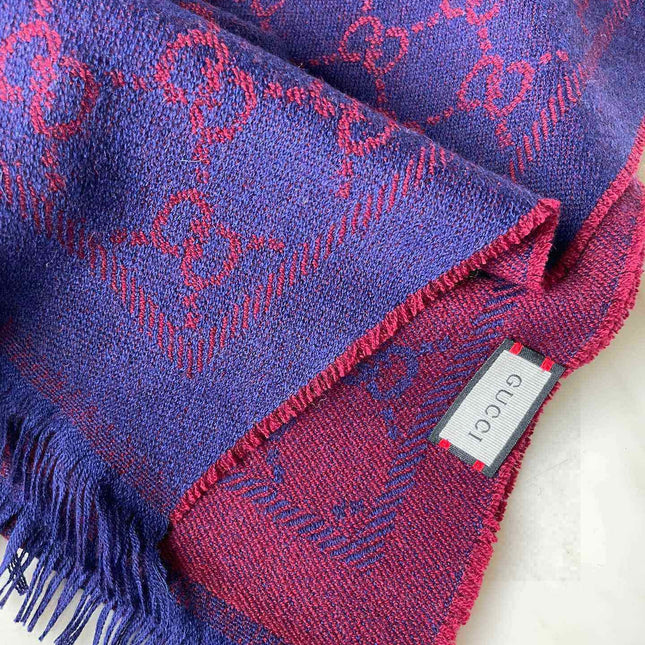 SCARF 180 CM IN VIOLET PURPLE GG PATTERN MONOGRAM WOOL 407526