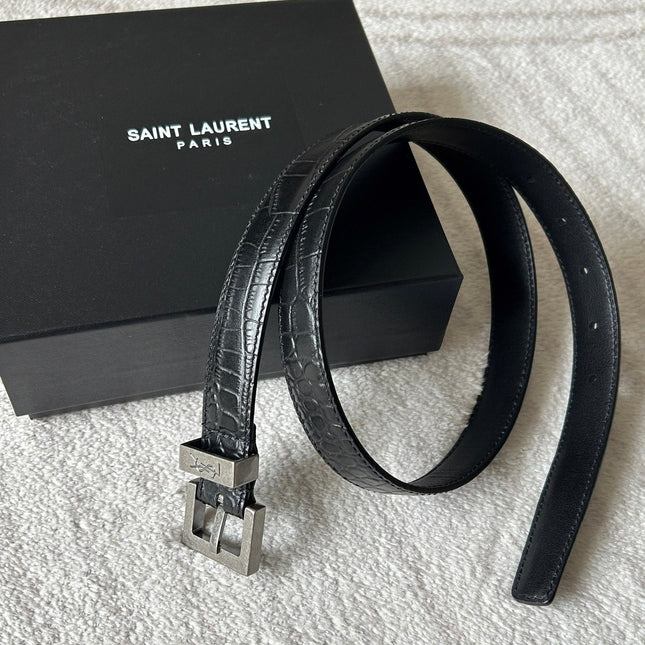 YSL 25S BELT 20 MM IN BLACK EMBOSSED CALFSKIN 543673