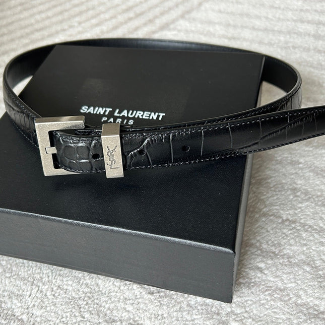 YSL 25S BELT 20 MM IN BLACK EMBOSSED CALFSKIN 543673