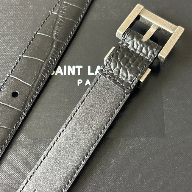 YSL 25S BELT 20 MM IN BLACK EMBOSSED CALFSKIN 543673