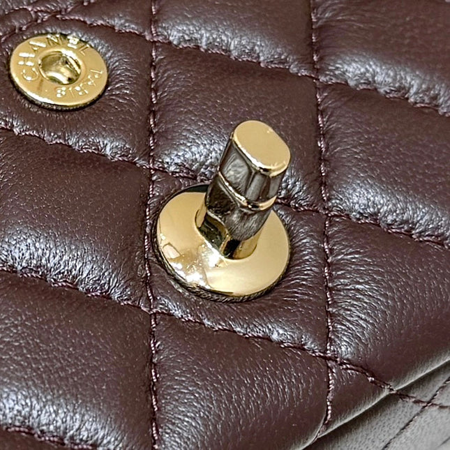 CHANEL 25S FLAP CHARM BAG 13 IN CHOCOLATE BROWN LAMBSKIN