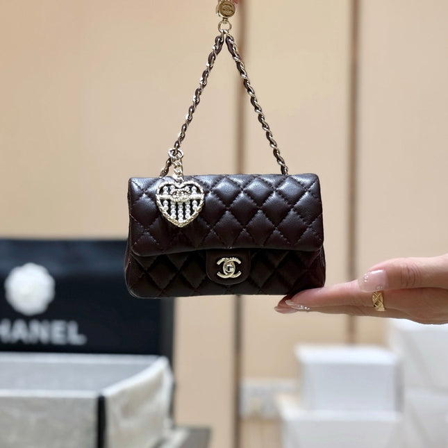 CHANEL 25S FLAP CHARM BAG 13 IN CHOCOLATE BROWN LAMBSKIN