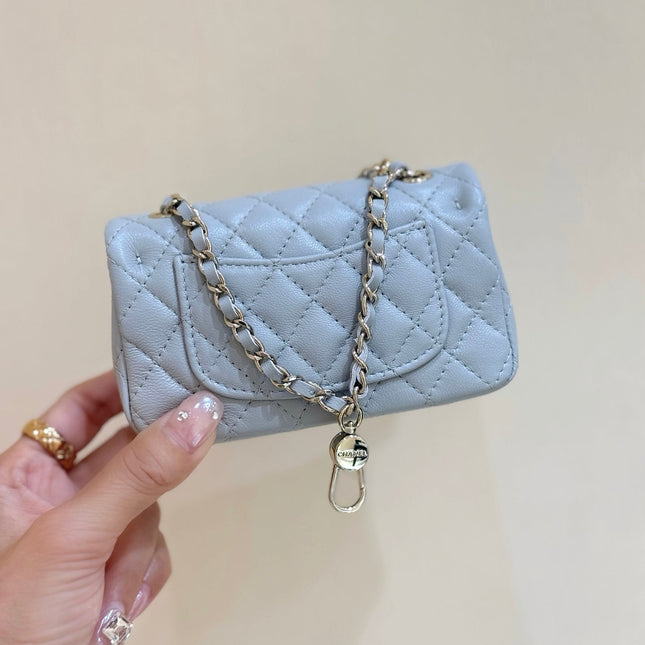 CHANEL 25S FLAP CHARM BAG 13 IN SKY BLUE LAMBSKIN