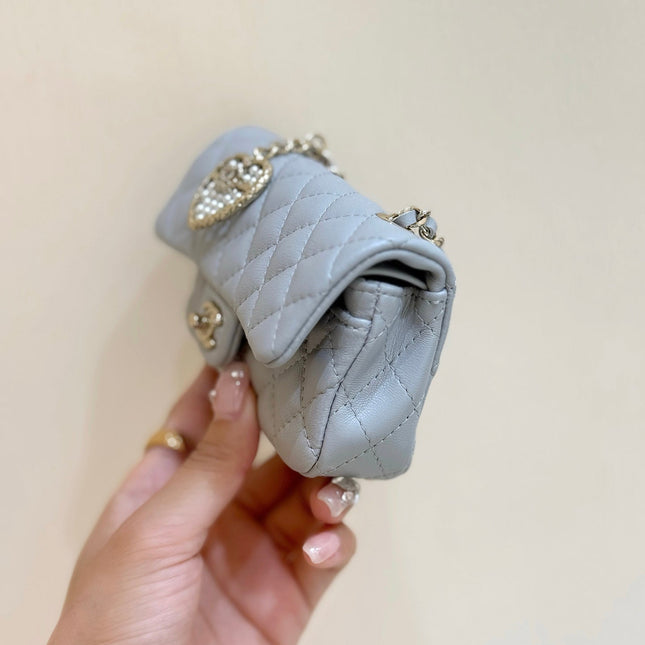 CHANEL 25S FLAP CHARM BAG 13 IN SKY BLUE LAMBSKIN