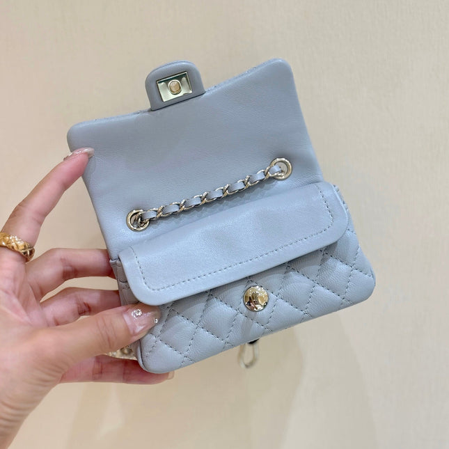 CHANEL 25S FLAP CHARM BAG 13 IN SKY BLUE LAMBSKIN