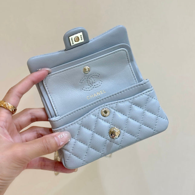 CHANEL 25S FLAP CHARM BAG 13 IN SKY BLUE LAMBSKIN