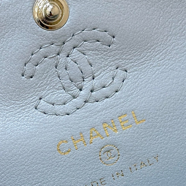 CHANEL 25S FLAP CHARM BAG 13 IN SKY BLUE LAMBSKIN