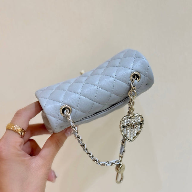 CHANEL 25S FLAP CHARM BAG 13 IN SKY BLUE LAMBSKIN