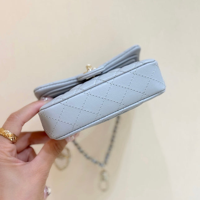 CHANEL 25S FLAP CHARM BAG 13 IN SKY BLUE LAMBSKIN