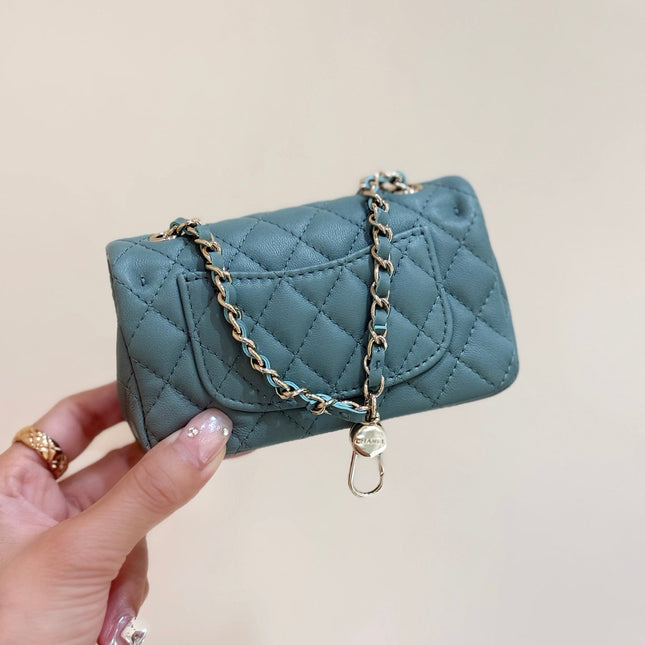 CHANEL 25S FLAP CHARM BAG 13 IN TEAL BLUE LAMBSKIN