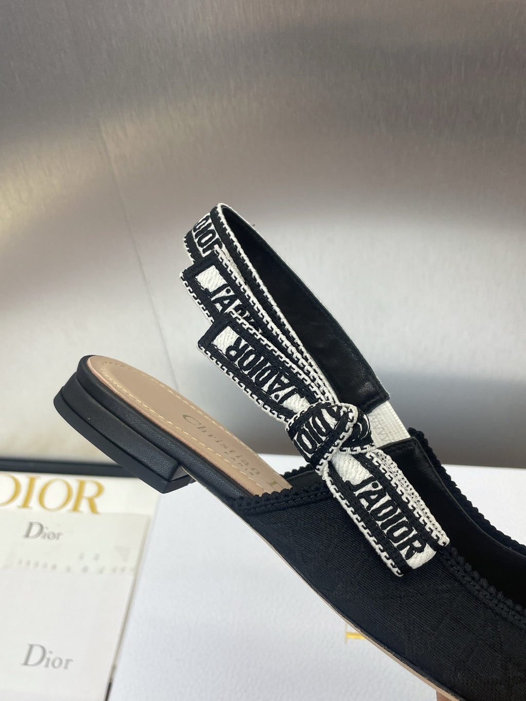 J'ADIOR SLINGBACK 25S IN BLACK QUAKE OBLIQUE EMBROIDERED FABRIC