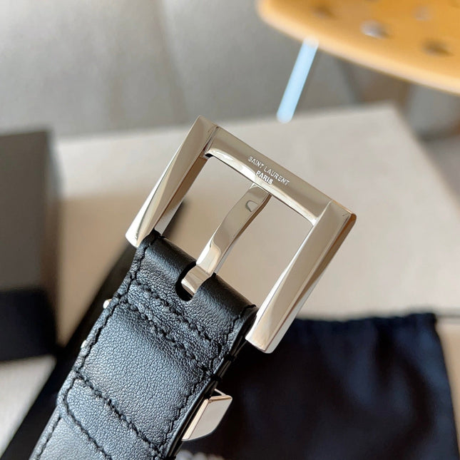 YSL 25S BELT 30 MM IN BLACK CALFSKIN 588784