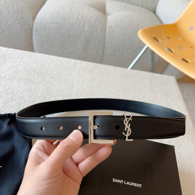 YSL 25S BELT 30 MM IN BLACK CALFSKIN 588784