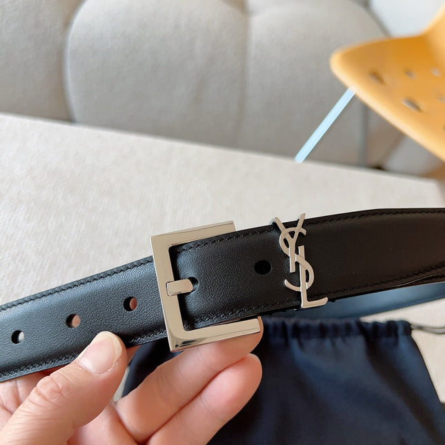 YSL 25S BELT 30 MM IN BLACK CALFSKIN 588784