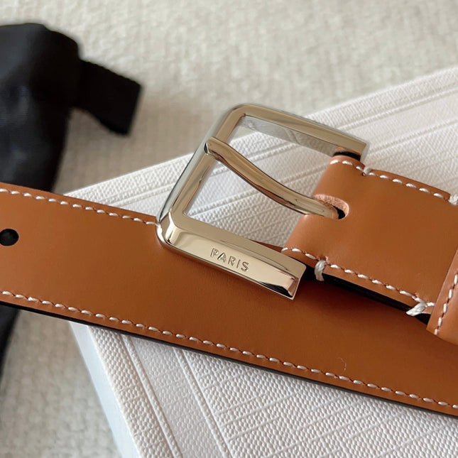 CELINE 25S BELT 25MM IN BROWN CALFSKIN SILVER HARDWARE 561793