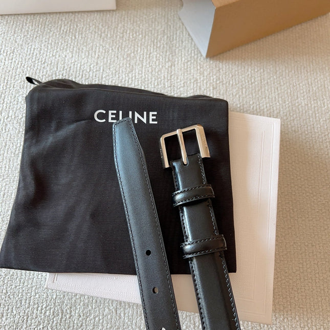 CELINE 25S BELT 25MM IN BLACK CALFSKIN SILVER HARDWARE 561795