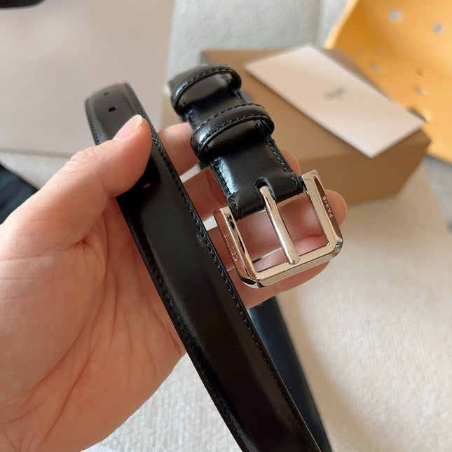 CELINE 25S BELT 25MM IN BLACK CALFSKIN SILVER HARDWARE 561795