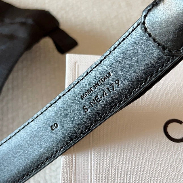 CELINE 25S BELT 25MM IN BLACK CALFSKIN SILVER HARDWARE 561795