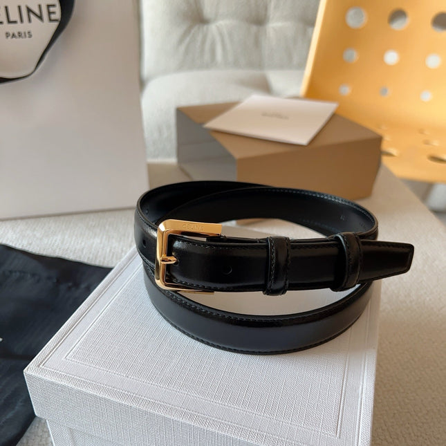 CELINE 25S BELT 25MM IN BLACK CALFSKIN GOLD HARDWARE 561796