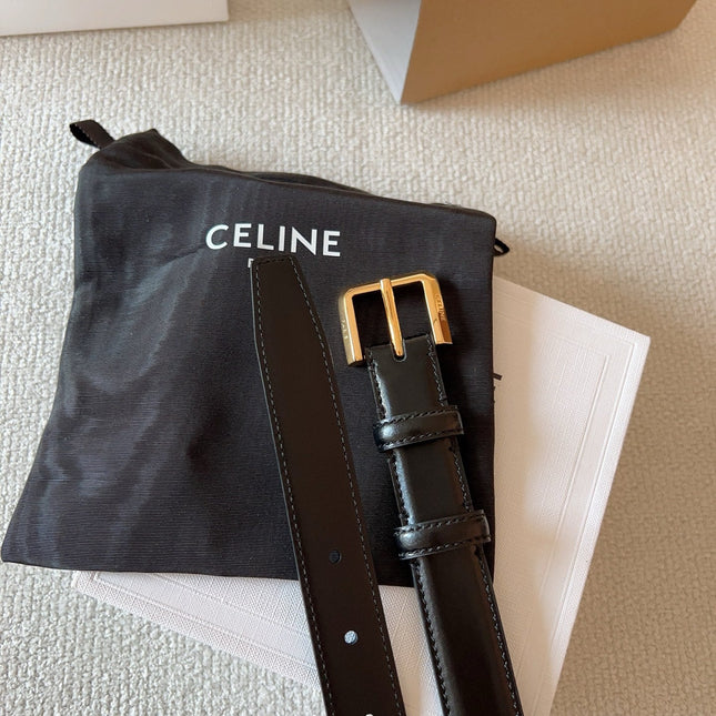 CELINE 25S BELT 25MM IN BLACK CALFSKIN GOLD HARDWARE 561796