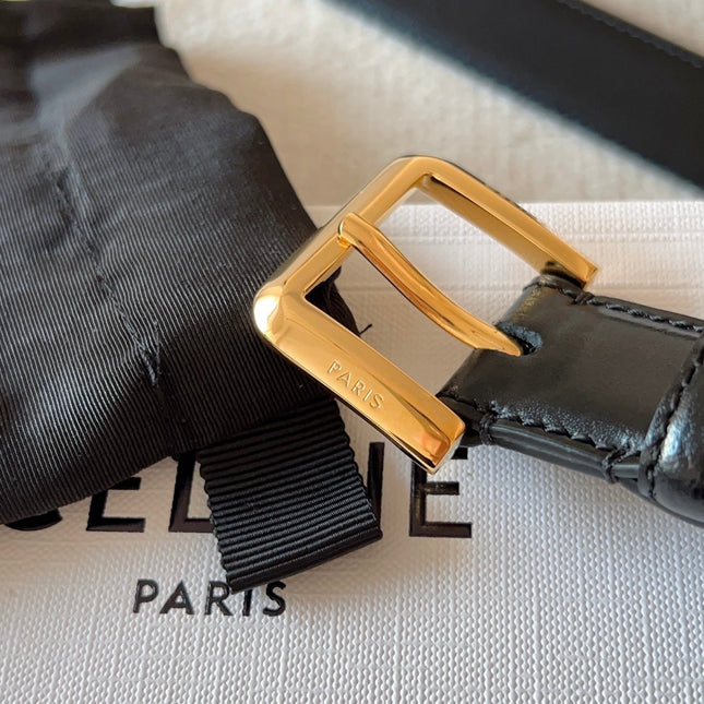 CELINE 25S BELT 25MM IN BLACK CALFSKIN GOLD HARDWARE 561796
