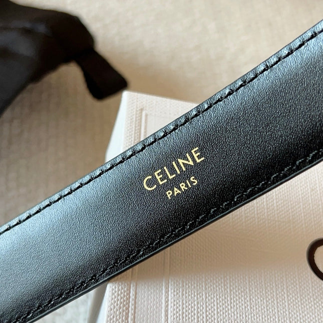 CELINE 25S BELT 25MM IN BLACK CALFSKIN GOLD HARDWARE 561796