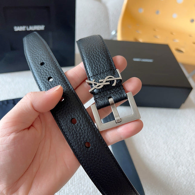 YSL 25S BELT 30 MM IN BLACK CALFSKIN 571014