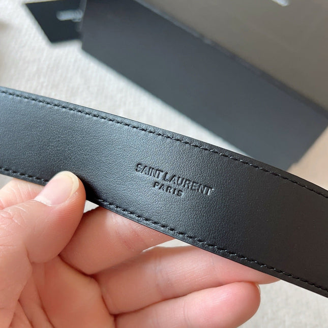 YSL 25S BELT 30 MM IN BLACK CALFSKIN 571014
