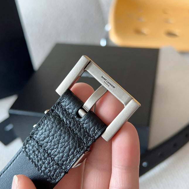 YSL 25S BELT 30 MM IN BLACK CALFSKIN 571014