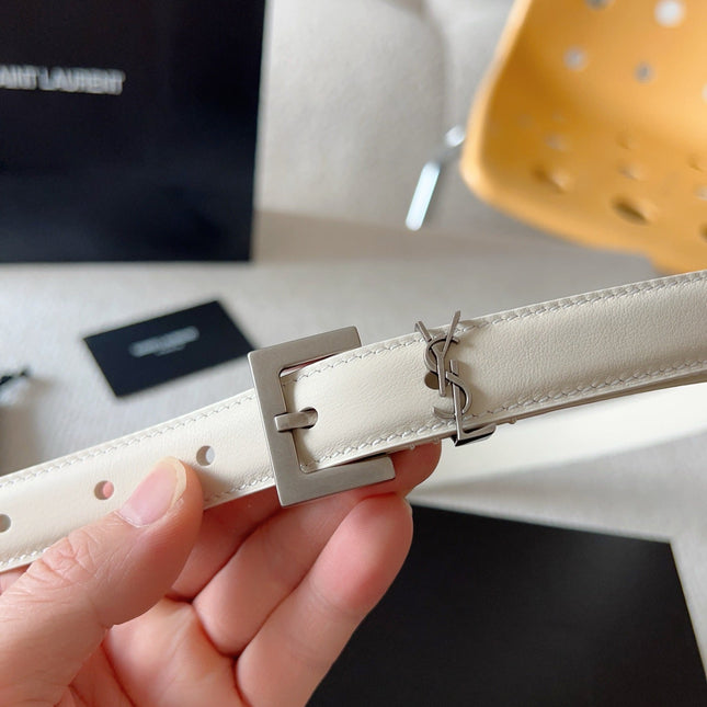 YSL 25S BELT 20 MM IN CREAM WHITE CALFSKIN 571016