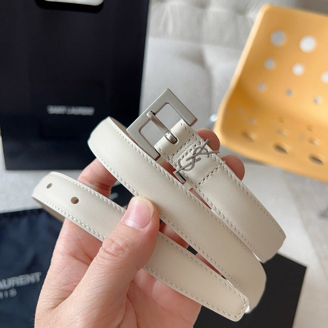YSL 25S BELT 20 MM IN CREAM WHITE CALFSKIN 571016