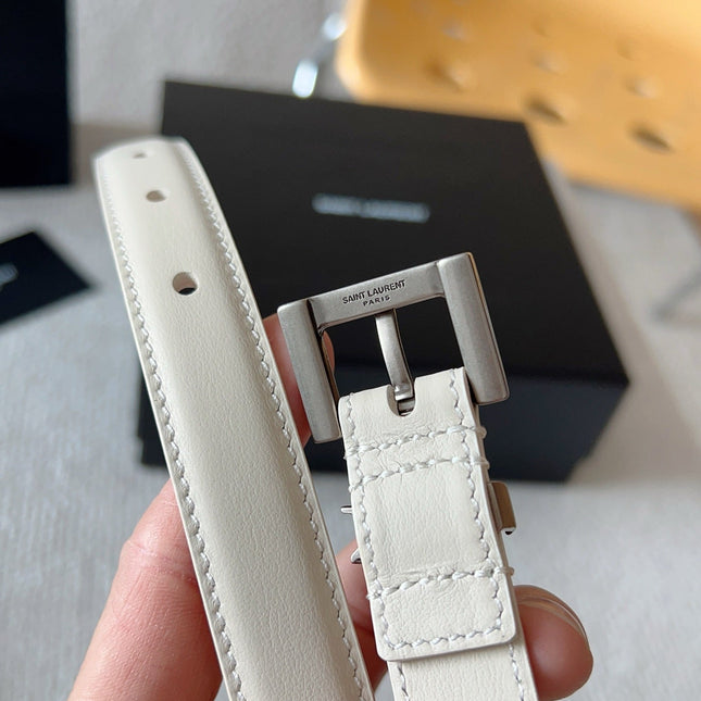 YSL 25S BELT 20 MM IN CREAM WHITE CALFSKIN 571016