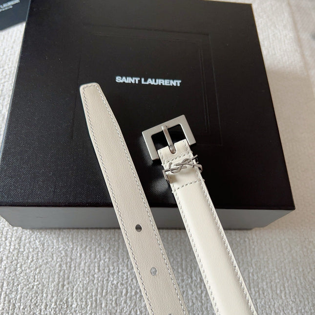 YSL 25S BELT 20 MM IN CREAM WHITE CALFSKIN 571016