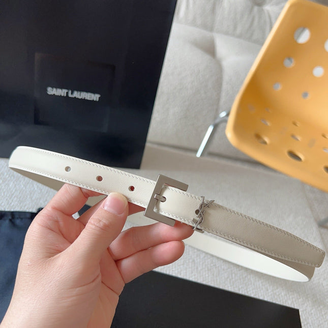 YSL 25S BELT 20 MM IN CREAM WHITE CALFSKIN 571016