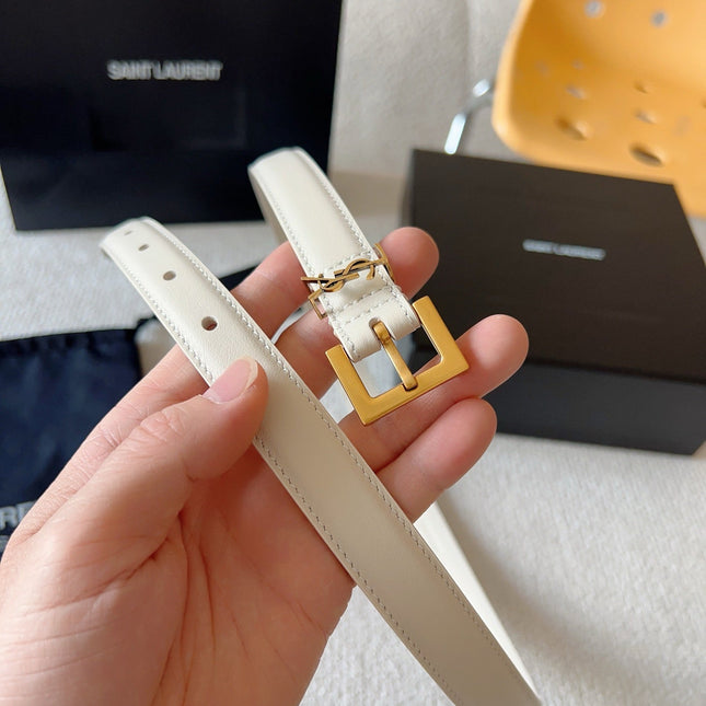 YSL 25S BELT 20 MM IN CREAM WHITE CALFSKIN 571017