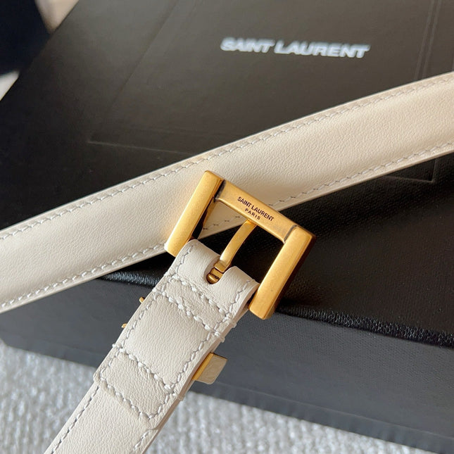 YSL 25S BELT 20 MM IN CREAM WHITE CALFSKIN 571017