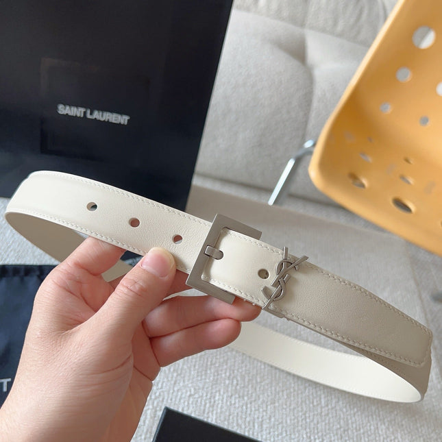YSL 25S BELT 30 MM IN CREAM WHITE CALFSKIN 571018