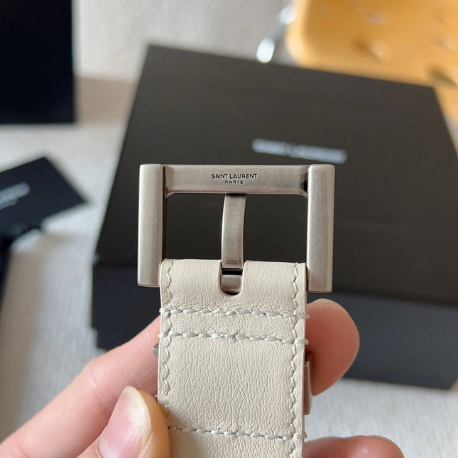 YSL 25S BELT 30 MM IN CREAM WHITE CALFSKIN 571018