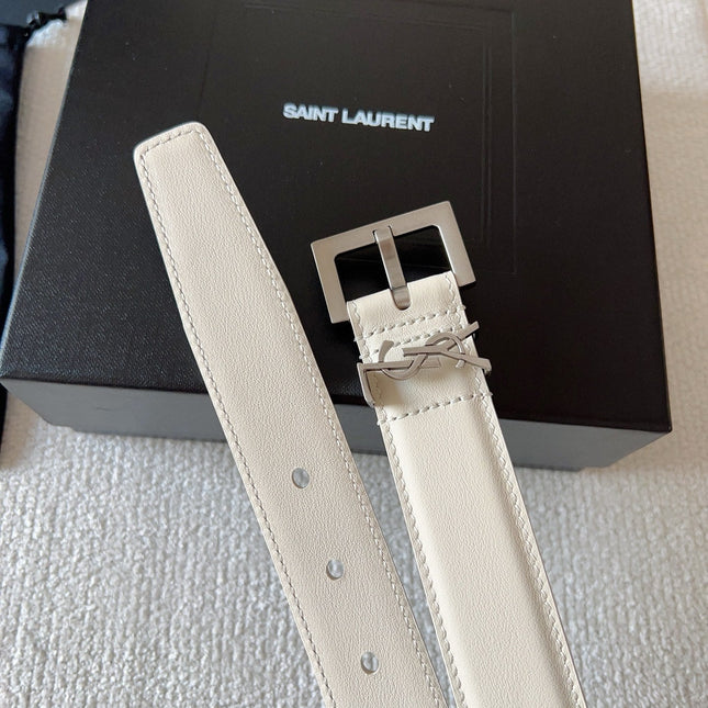 YSL 25S BELT 30 MM IN CREAM WHITE CALFSKIN 571018