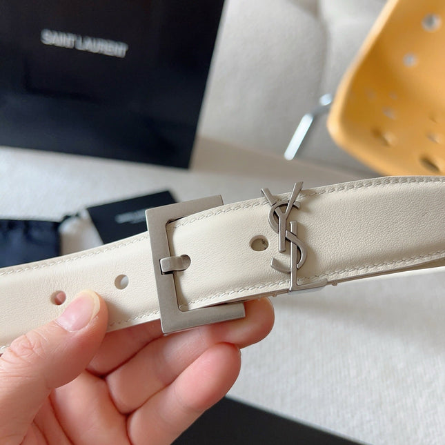 YSL 25S BELT 30 MM IN CREAM WHITE CALFSKIN 571018
