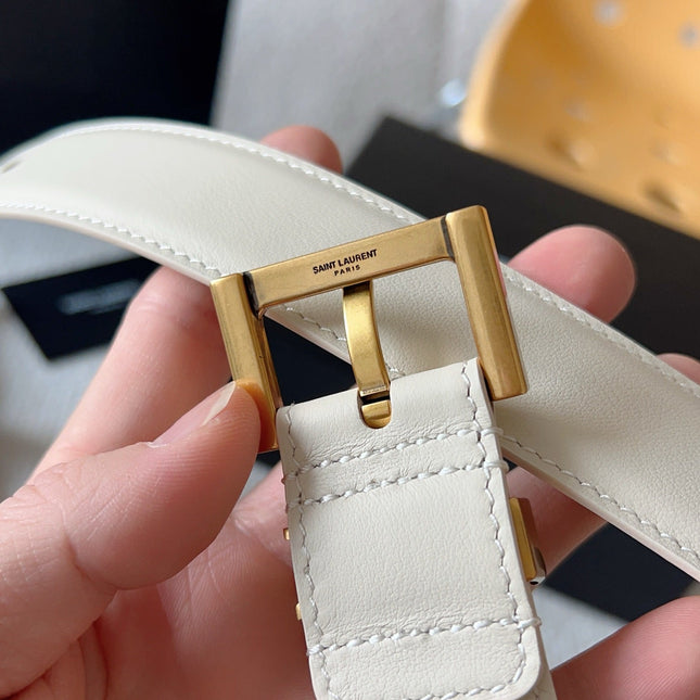 YSL 25S BELT 30 MM IN CREAM WHITE CALFSKIN 571019